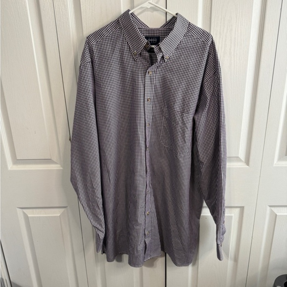 Harbor Bay Purple White Gingham Plaid Long Sleeve‎ Button Up Men's Size 2XLT